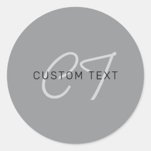 Editable Name or Greeting   Black & Dark Grey Classic Round Sticker