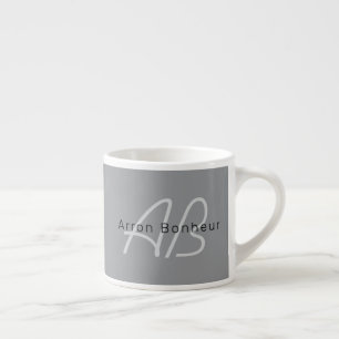 Editable Name or Greeting   Black & Dark Grey Espresso Cup