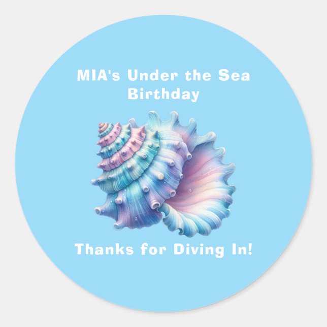 Editable Name Sea Shell Circle Sticker Girl (Front)