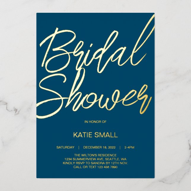 Editable Navy Gold Foil Invitation (Front)