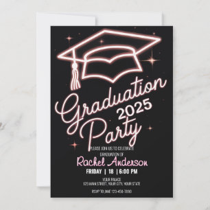 Editable Neon Dinner Graduation Lens Flare Pink Invitation