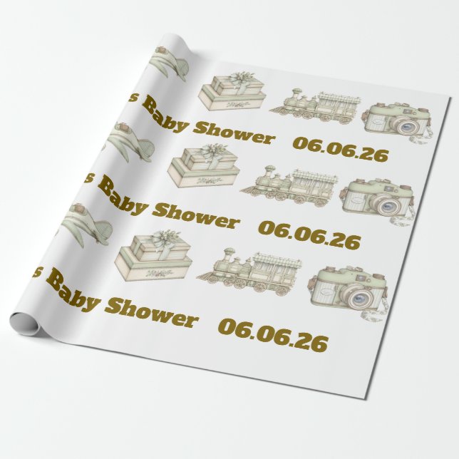Editable Neutral Baby Shower Wrapping Paper  (Unrolled)