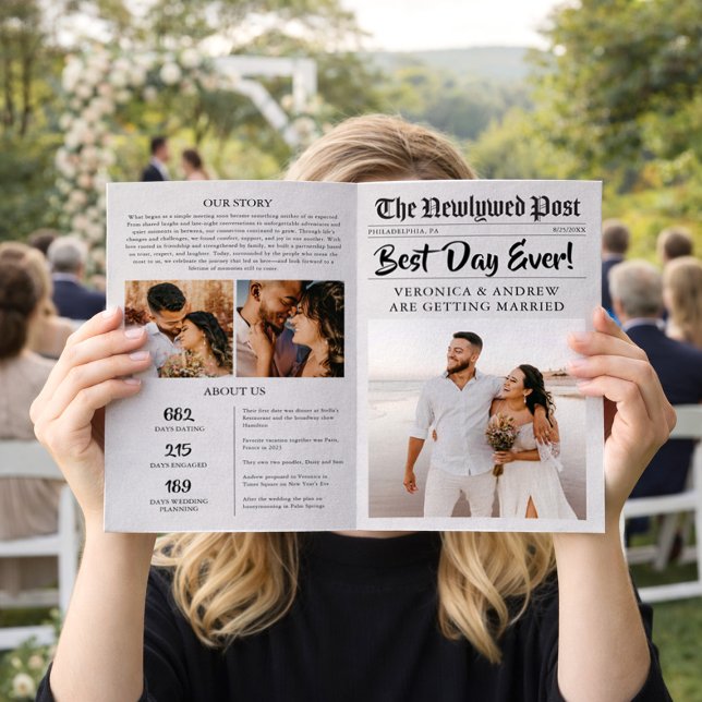 Editable Newspaper Wedding Program Folded Template Flyer (Creator Uploaded)