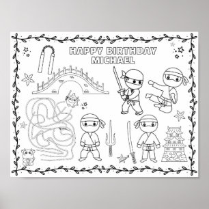 Editable Ninja warrior Birthday colouring mat Poster