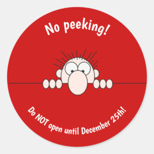 Editable No Peeking Christmas Classic Round Sticker