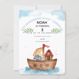 Editable Noah's Ark 3rd Birthday Invitation BIBLE
