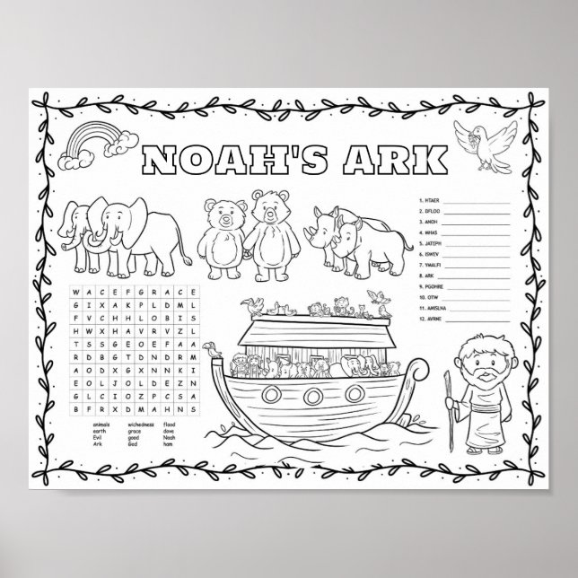 Editable Noah's ark colouring mat  Poster (Front)