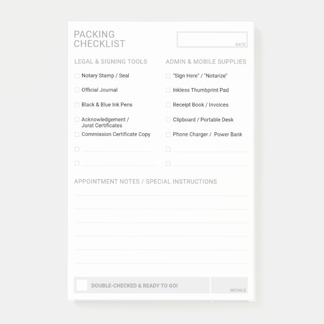 Editable Notary Supply Checklist 4x6 Notepad (Front)