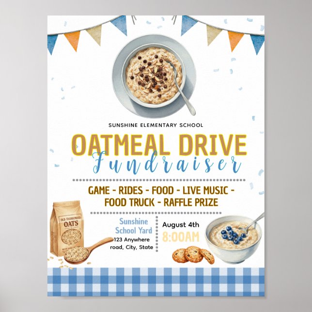 Editable oatmeal drive fundraiser flyer poster (Front)