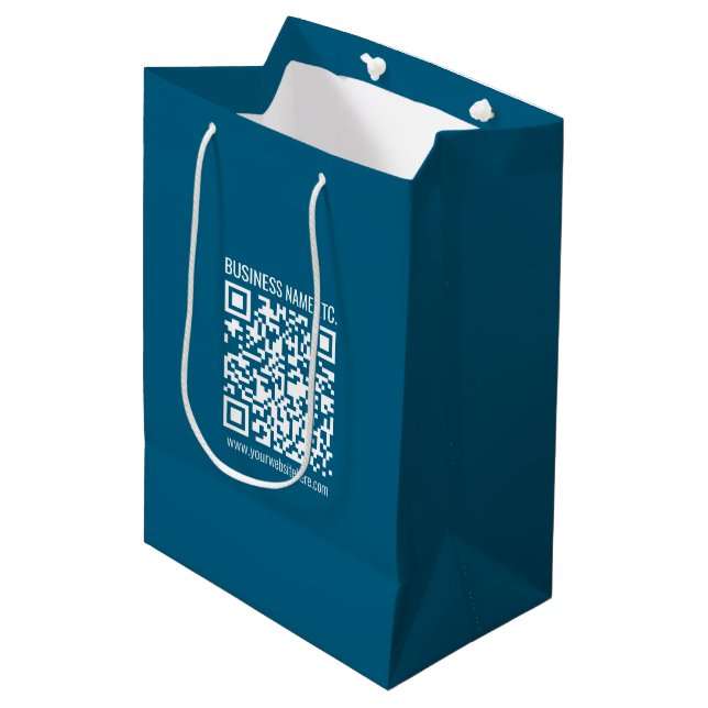 Editable Ocean Blue QR code  Medium Gift Bag (Front Angled)