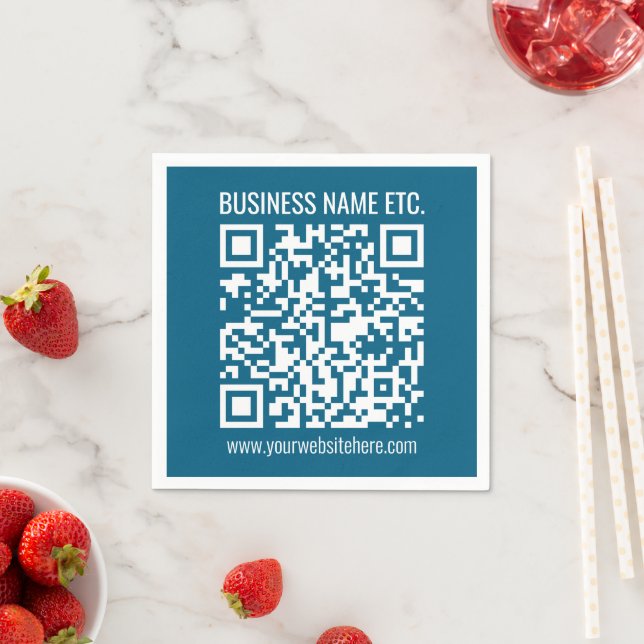 Editable Ocean Blue QR code  Napkin (Insitu)