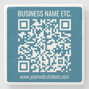 Editable Ocean Blue QR code  Stone Coaster