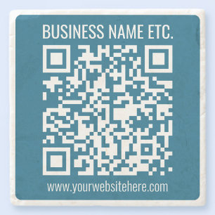 Editable Ocean Blue QR code Stone Coaster