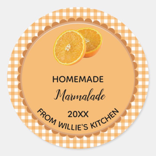 Editable Orange Gingham Marmalade Label Stickers! (Front)