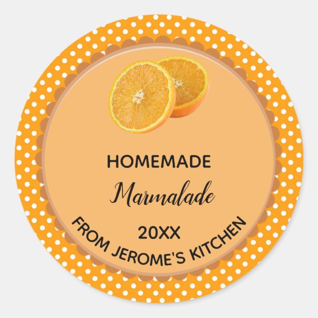 Editable Orange Polka Dot Marmalade Label Stickers (Front)