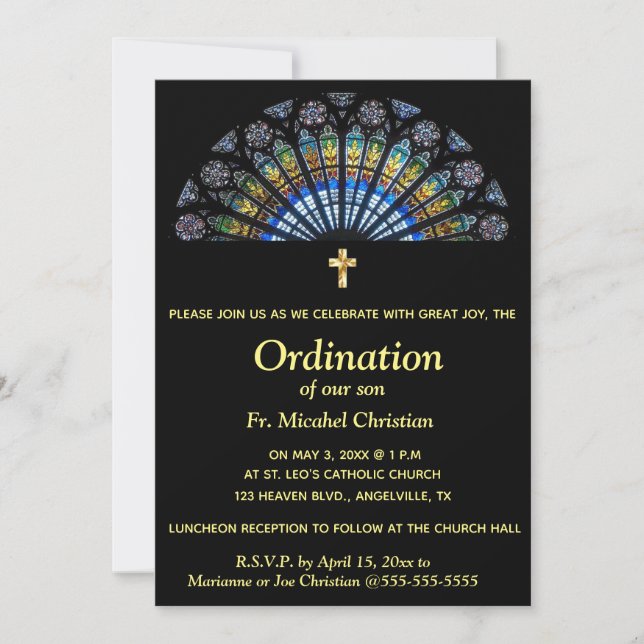 Editable Ordination Religious Event Stained Glass Invitation (Front)