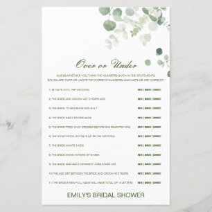 Editable Over or Under Bridal Shower Game