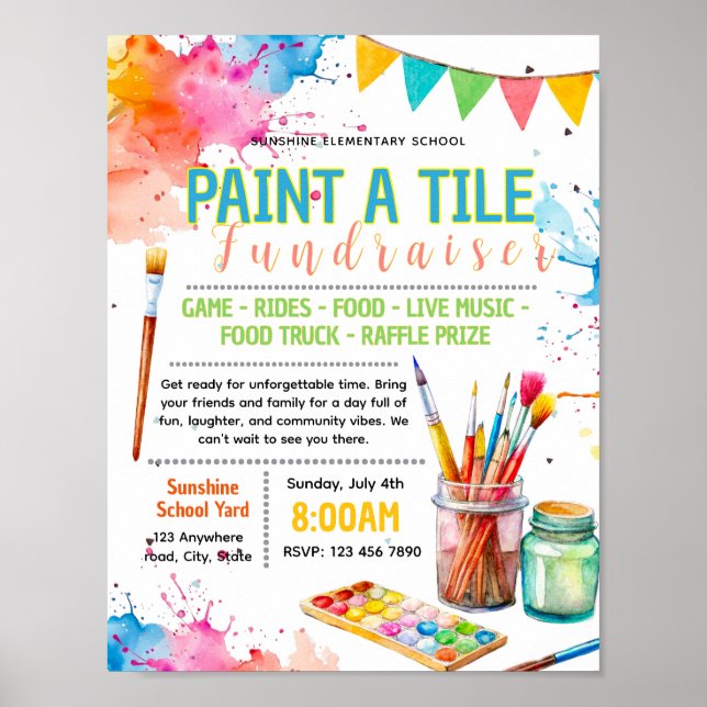 Editable paint a tile fundraiser flyer poster (Front)