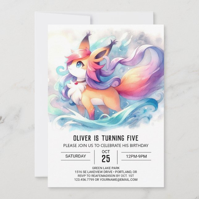 Editable Painted Fox Birthday Invitation (Front)