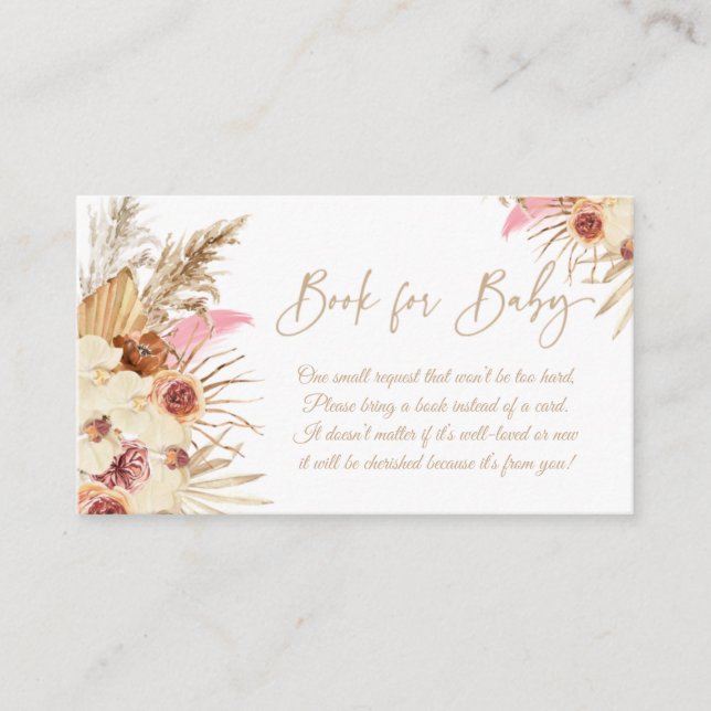 Editable Pampas Grass Baby Shower Book for Baby Enclosure Card (Front)