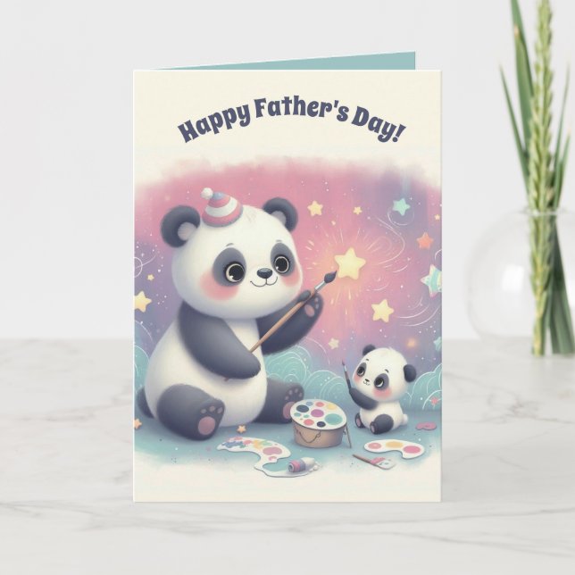 Editable Panda Bear and Cub Fathers Day Card (Front)