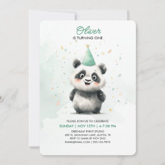 Editable Panda First Birthday Invitation
