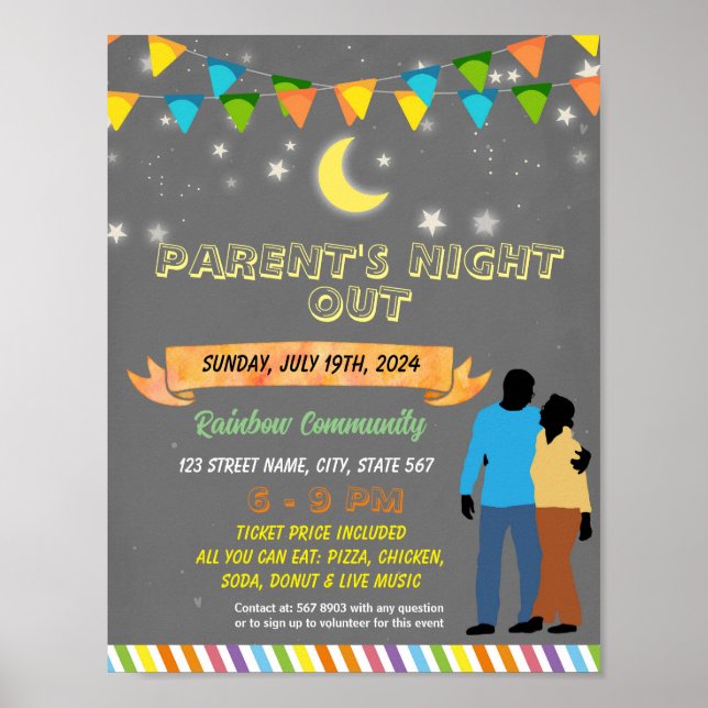 Editable parents night out school template poster (Front)