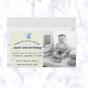 Editable Pastel Dots and Party Hat Photo Birthday Invitation