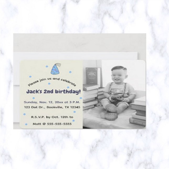 Editable Pastel Dots and Party Hat Photo Birthday Invitation (Creator Uploaded)