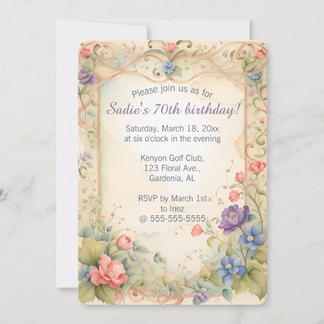 Editable Pastel Trellis Vines and Roses Invitation (Front)
