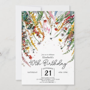 Editable Pastels Wildflowers 40th birthday Invitation