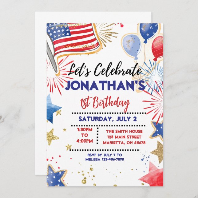 EDITABLE Patriotic Birthday Party Invitation, Star Invitation (Front/Back)