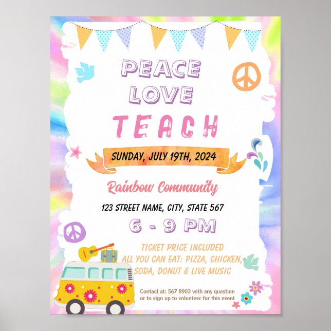 Editable Peace Love Teach flyer Poster (Front)