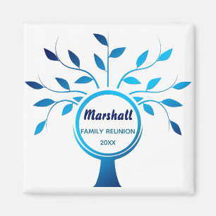 Editable Peacock Blue Tree Family Reunion Magnet