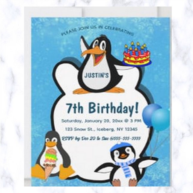 Editable Penguins in Snow Birthday Invitation (Creator Uploaded)