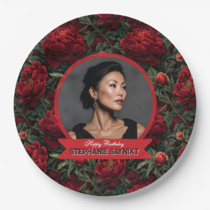 Editable Peonies Flower Garden Birthday  Paper Plate