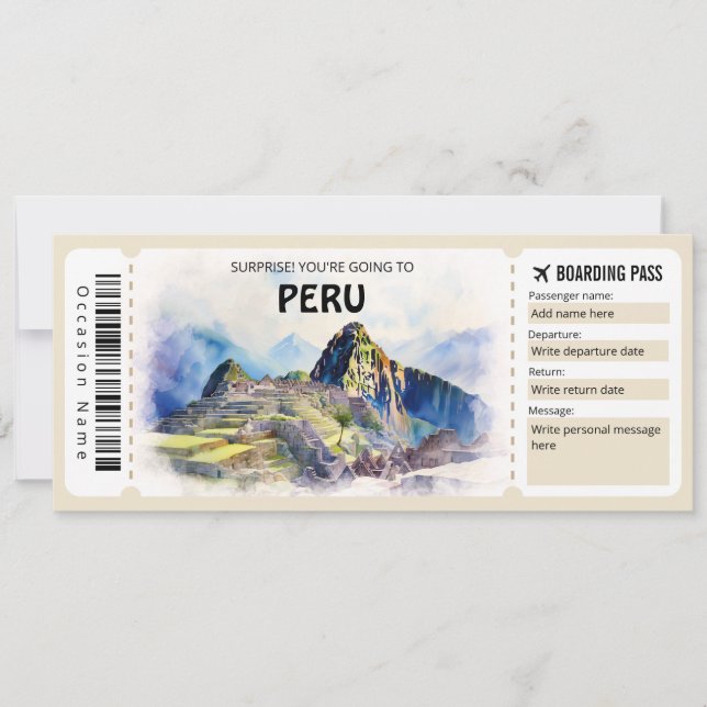 Editable Peru Plane Boarding Pass Invitation (Front)
