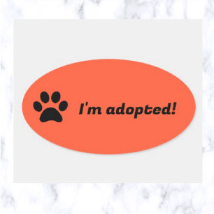 Editable Pet Paw Print I'm Adopted Oval Sticker