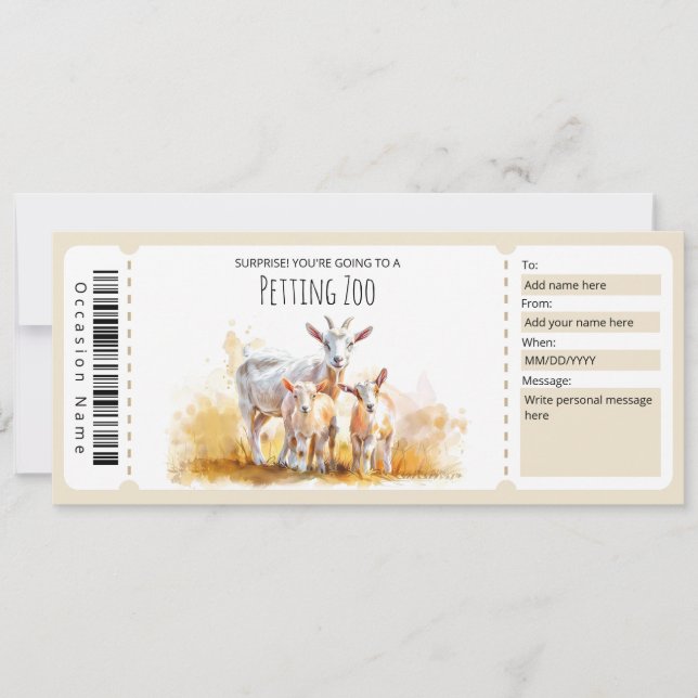 Editable Petting ZOO Gift Certificate Invitation (Front)