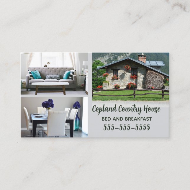 Editable Photo Bed And Breakfast Business Card (Front)
