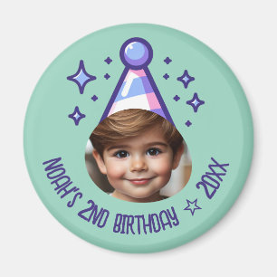 Editable Photo Birthday Party Hat Keepsake Magnet