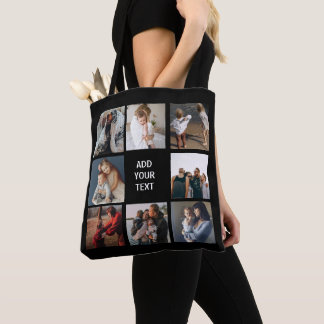 Editable Photo Collage Black Tote Bag