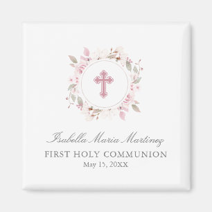 Editable Photo First Communion Pink Flower Favour Magnet