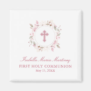 Editable Photo First Communion Pink Flower Favour Magnet