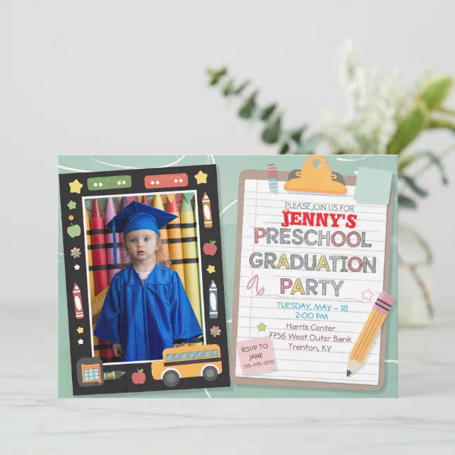 Editable Photo Notepad Preschool Graduation Chalk Invitation | Zazzle