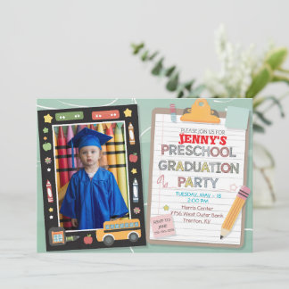 Editable Photo Notepad Preschool Graduation Chalk Invitation