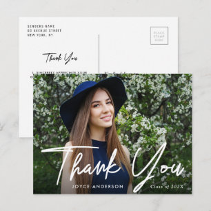 Editable photo thank you script graduation postcard