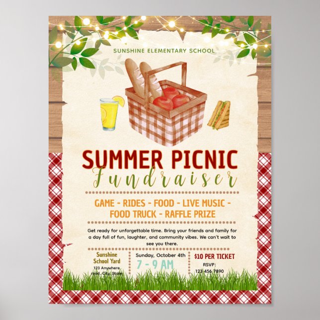 Editable picnic fields day fundraiser flyer poster (Front)