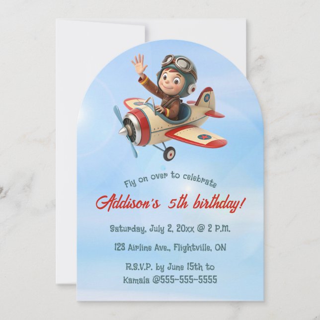 Editable Pilot and Plane Birthday Invitation (Front)