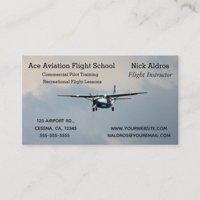 Editable Pilot Flight Training Business Card (Front)